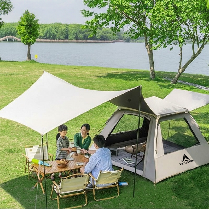 2-in-1 Automatic Camping Tent with Canopy – Portable Overnight Shelter