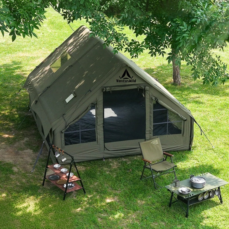 4-Season Inflatable Tent – Waterproof, Windproof, Chimney & AC Vent