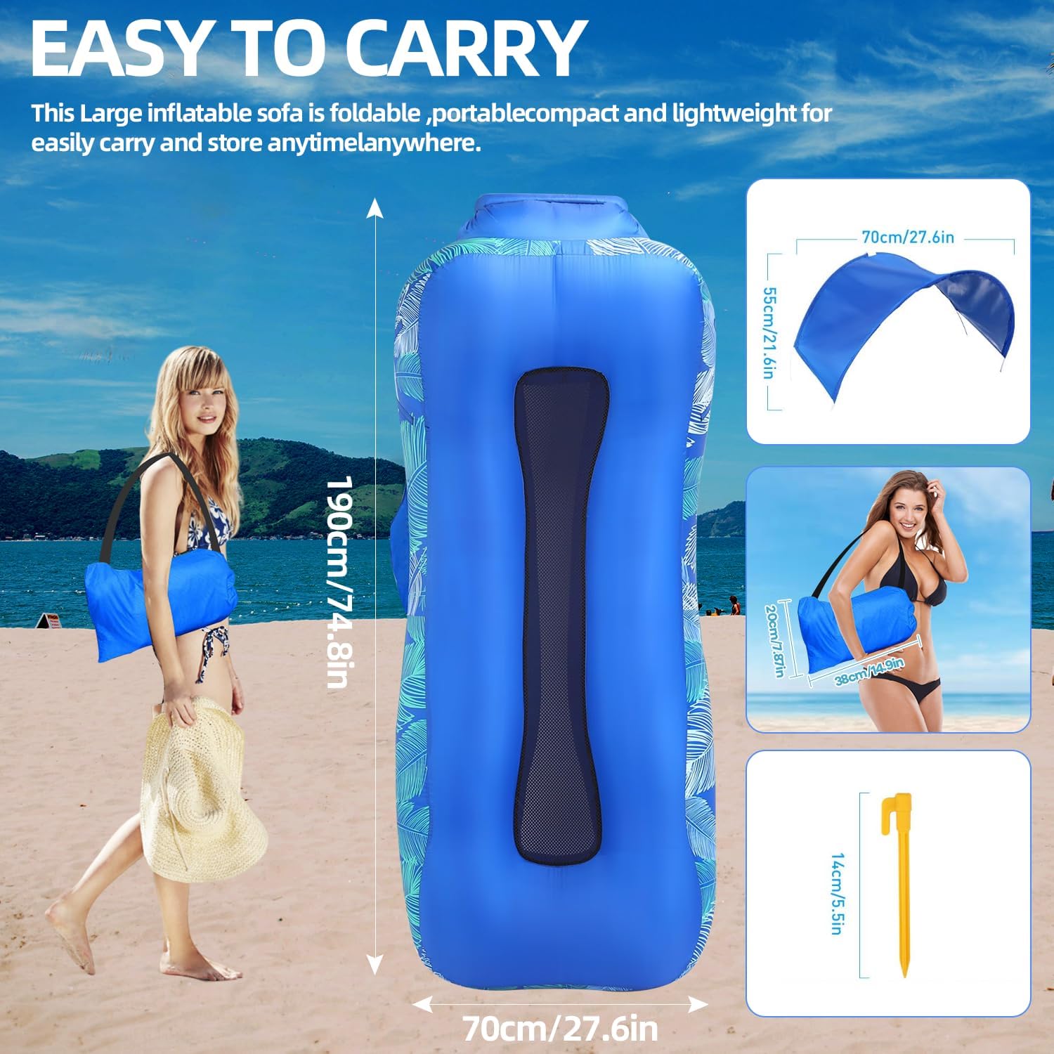 Inflatable Lounger Air Sofa with Sunshade