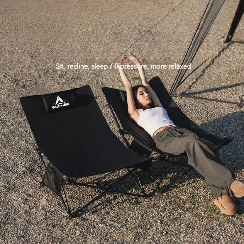 Black Folding Lounge Chair for Outdoor Naps